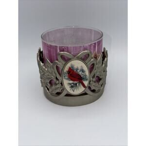 Lennox Winter Greetings Candle Holder Cardinal Holly Sliver Jar Candle